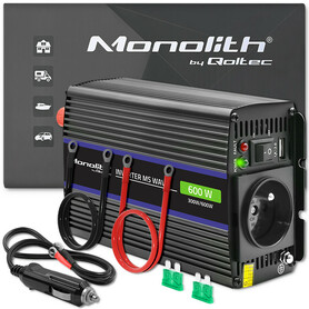Qoltec Przetwornica napięcia Monolith 600 MS Wave | 12V na 230V | 300/600W | USB