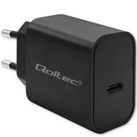 Qoltec Ładowarka Super Quick PD | USB-C | 20W | 5-12V | 1.67-3A | Czarna (1)